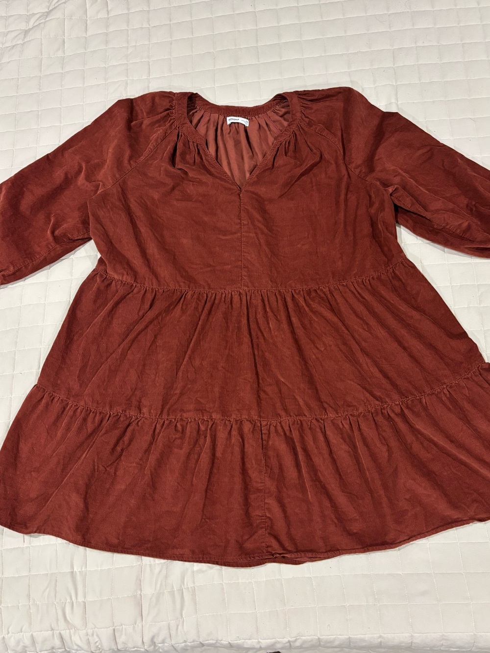 Sonoma Tiered Corduroy Dress Cotton Lyocell Rust/Dark Orange/Merlot Mist 2X